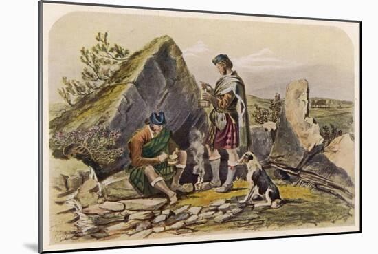 Highland Drovers Eating around a Small Fire. their Cattle Can Be Seen in the Distance-null-Mounted Art Print