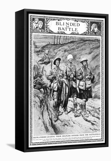Highlanders Leading their Blinded Officer, WW1-Georges Scott-Framed Stretched Canvas