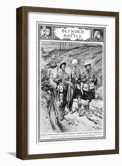 Highlanders Leading their Blinded Officer, WW1-Georges Scott-Framed Art Print