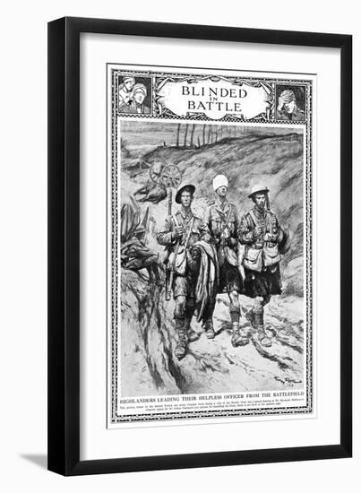 Highlanders Leading their Blinded Officer, WW1-Georges Scott-Framed Art Print