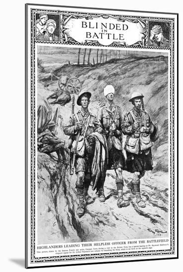 Highlanders Leading their Blinded Officer, WW1-Georges Scott-Mounted Art Print