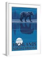 Highlands, North Carolina - Bear at Night-Lantern Press-Framed Art Print