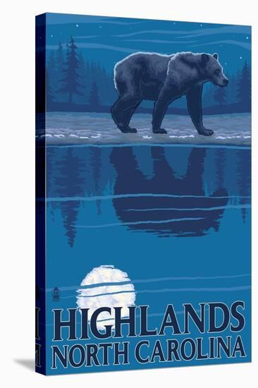 Highlands, North Carolina - Bear at Night-Lantern Press-Stretched Canvas