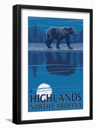 Highlands, North Carolina - Bear at Night-Lantern Press-Framed Art Print