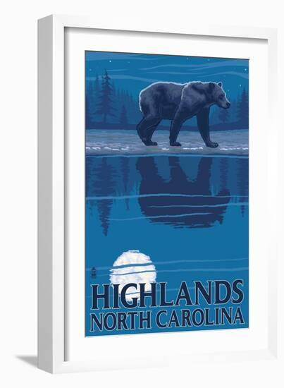 Highlands, North Carolina - Bear at Night-Lantern Press-Framed Art Print