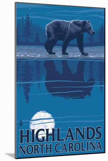 Highlands, North Carolina - Bear at Night-Lantern Press-Mounted Art Print