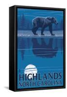 Highlands, North Carolina - Bear at Night-Lantern Press-Framed Stretched Canvas