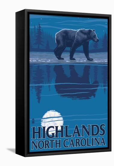 Highlands, North Carolina - Bear at Night-Lantern Press-Framed Stretched Canvas