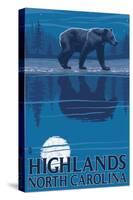 Highlands, North Carolina - Bear at Night-Lantern Press-Stretched Canvas