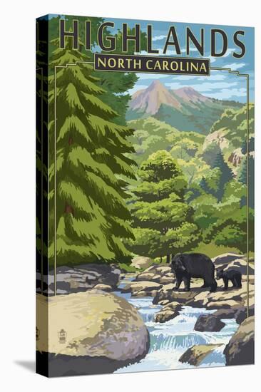 Highlands, North Carolina - Bear Family and Creek-Lantern Press-Stretched Canvas