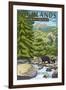 Highlands, North Carolina - Bear Family and Creek-Lantern Press-Framed Art Print