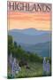 Highlands, North Carolina - Bear Family and Spring Flowers-Lantern Press-Mounted Art Print