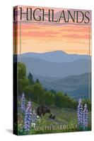 Highlands, North Carolina - Bear Family and Spring Flowers-Lantern Press-Stretched Canvas