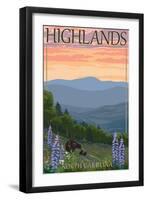 Highlands, North Carolina - Bear Family and Spring Flowers-Lantern Press-Framed Art Print