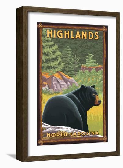 Highlands, North Carolina - Black Bear in Forest-Lantern Press-Framed Art Print