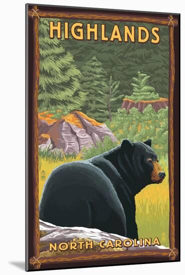 Highlands, North Carolina - Black Bear in Forest-Lantern Press-Mounted Art Print