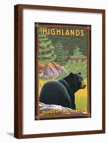 Highlands, North Carolina - Black Bear in Forest-Lantern Press-Framed Art Print