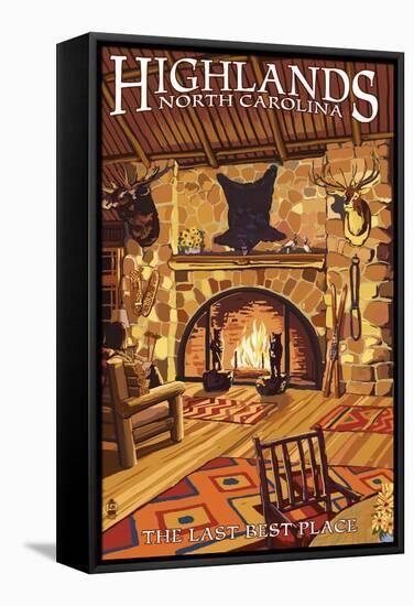 Highlands, North Carolina - Lodge Interior-Lantern Press-Framed Stretched Canvas