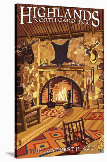 Highlands, North Carolina - Lodge Interior-Lantern Press-Stretched Canvas