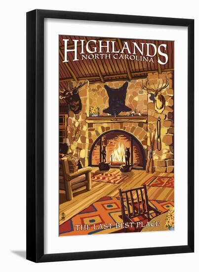 Highlands, North Carolina - Lodge Interior-Lantern Press-Framed Art Print