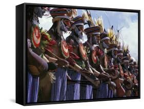 Highlands Warrior Marching Performance at Sing Sing Festival, Papua New Guinea-Keren Su-Framed Stretched Canvas