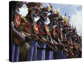 Highlands Warrior Marching Performance at Sing Sing Festival, Papua New Guinea-Keren Su-Stretched Canvas