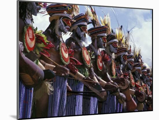 Highlands Warrior Marching Performance at Sing Sing Festival, Papua New Guinea-Keren Su-Mounted Premium Photographic Print