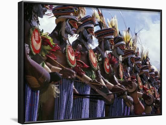 Highlands Warrior Marching Performance at Sing Sing Festival, Papua New Guinea-Keren Su-Framed Photographic Print