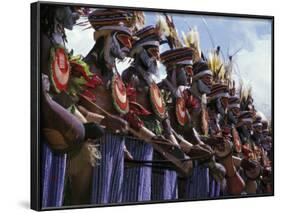 Highlands Warrior Marching Performance at Sing Sing Festival, Papua New Guinea-Keren Su-Framed Photographic Print