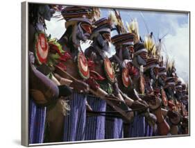 Highlands Warrior Marching Performance at Sing Sing Festival, Papua New Guinea-Keren Su-Framed Photographic Print