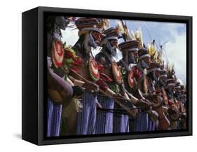 Highlands Warrior Marching Performance at Sing Sing Festival, Papua New Guinea-Keren Su-Framed Stretched Canvas