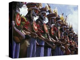 Highlands Warrior Marching Performance at Sing Sing Festival, Papua New Guinea-Keren Su-Stretched Canvas