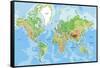 Highly Detailed Physical World Map with Labeling. Vector Illustration.-Bardocz Peter-Framed Stretched Canvas