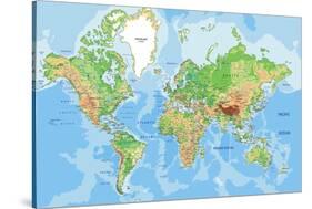 Highly Detailed Physical World Map with Labeling. Vector Illustration.-Bardocz Peter-Stretched Canvas