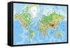 Highly Detailed Physical World Map with Labeling. Vector Illustration.-Bardocz Peter-Framed Stretched Canvas