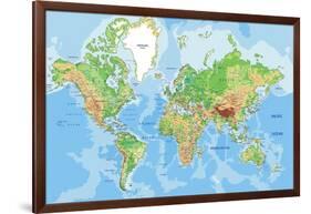 Highly Detailed Physical World Map with Labeling. Vector Illustration.-Bardocz Peter-Framed Art Print