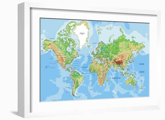 Highly Detailed Physical World Map with Labeling. Vector Illustration.-Bardocz Peter-Framed Art Print