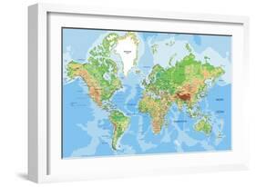 Highly Detailed Physical World Map with Labeling. Vector Illustration.-Bardocz Peter-Framed Art Print