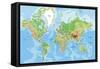 Highly Detailed Physical World Map with Labeling. Vector Illustration.-Bardocz Peter-Framed Stretched Canvas