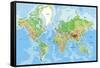 Highly Detailed Physical World Map with Labeling. Vector Illustration.-Bardocz Peter-Framed Stretched Canvas