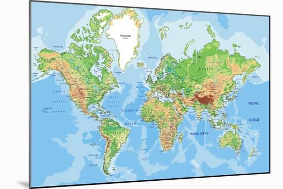 Highly Detailed Physical World Map with Labeling. Vector Illustration.-Bardocz Peter-Mounted Art Print