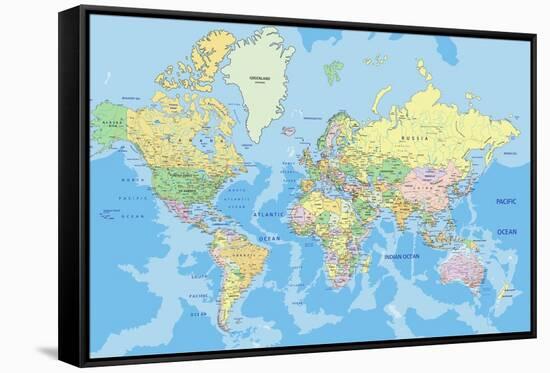 Highly Detailed Political World Map with Labeling.Vector Illustration.-Bardocz Peter-Framed Stretched Canvas