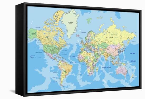 Highly Detailed Political World Map with Labeling.Vector Illustration.-Bardocz Peter-Framed Stretched Canvas