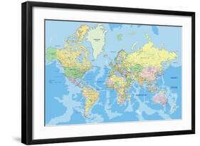 Highly Detailed Political World Map with Labeling.Vector Illustration.-Bardocz Peter-Framed Art Print