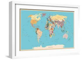 Highly Detailed World Map with Vintage Color.-frees-Framed Art Print