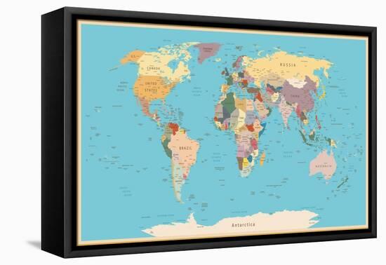 Highly Detailed World Map with Vintage Color.-frees-Framed Stretched Canvas