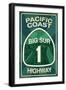 Highway 1, California - Big Sur - Pacific Coast Highway Sign-Lantern Press-Framed Art Print