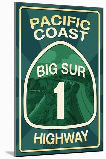 Highway 1, California - Big Sur - Pacific Coast Highway Sign-Lantern Press-Mounted Art Print