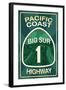 Highway 1, California - Big Sur - Pacific Coast Highway Sign-Lantern Press-Framed Art Print