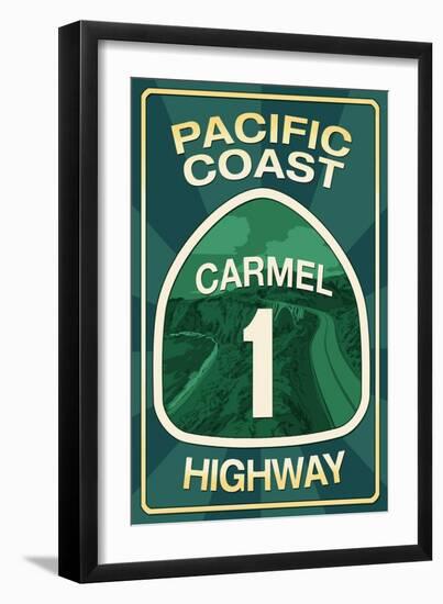 Highway 1, California - Carmel - Pacific Coast Highway Sign-Lantern Press-Framed Art Print